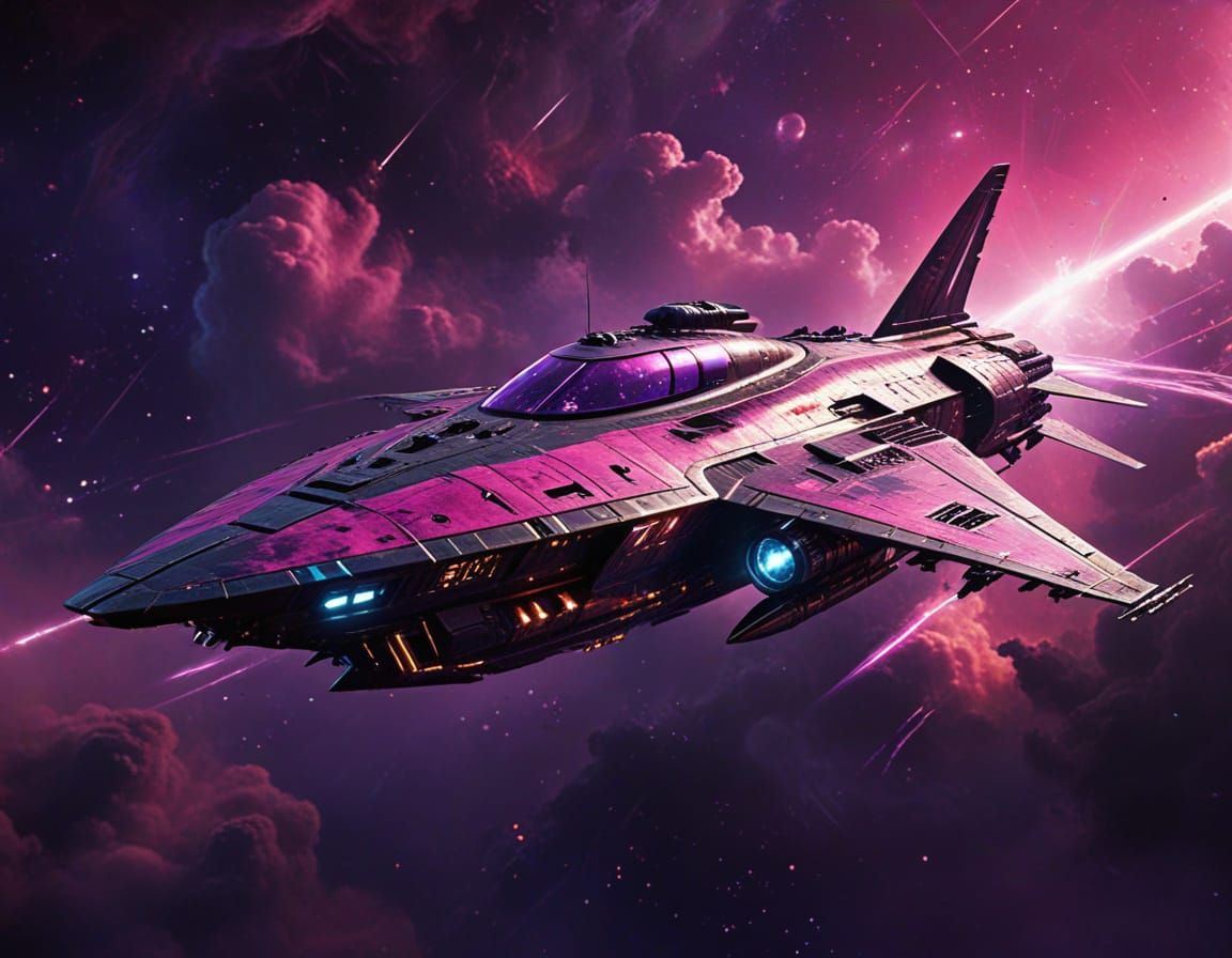 Shark-Inspired Starship in Nebula, Science Fiction Art