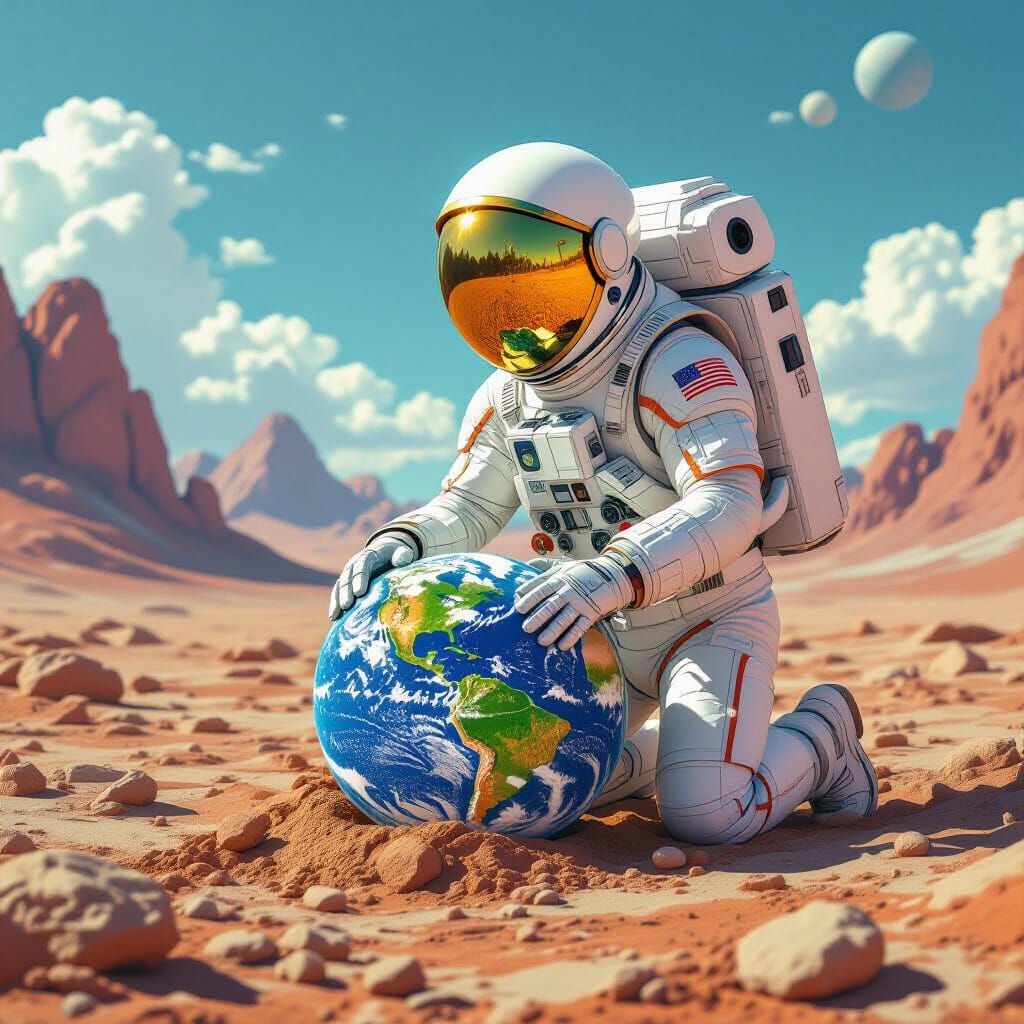 Astronaut Plants Earth on Alien Planet