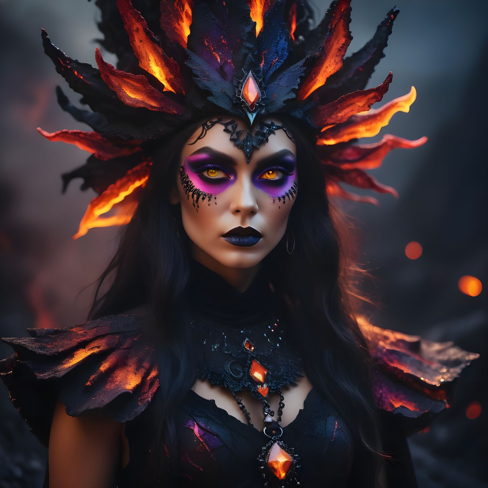 Volcanic Witch Portrait in High-Fashion Style