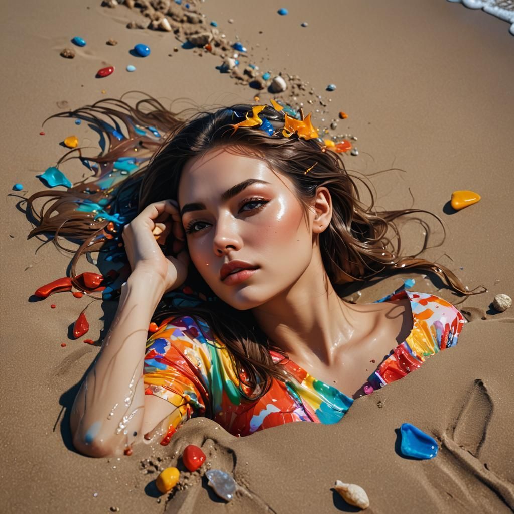 Hyperrealistic Beach Goddess in Vibrant Colors