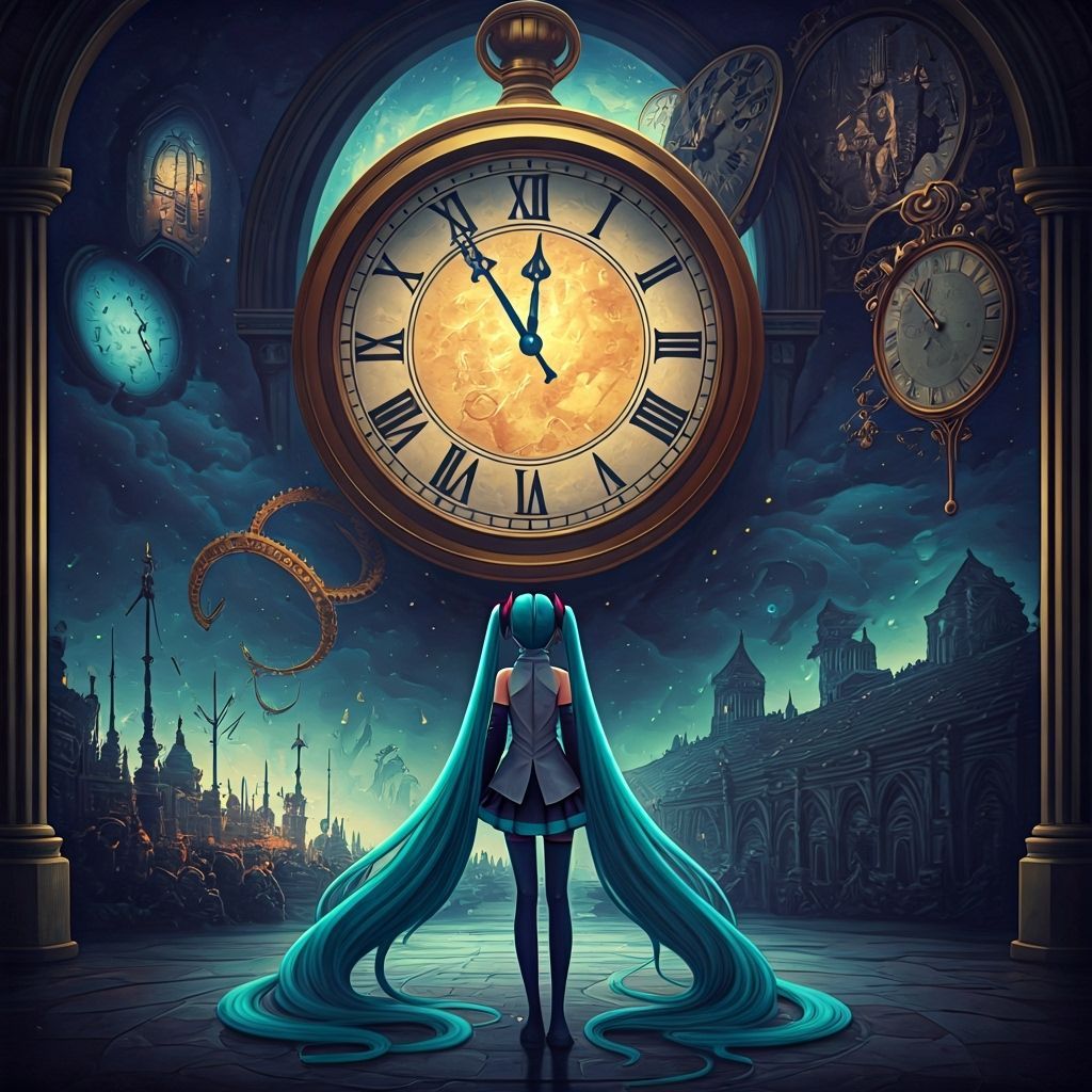 Melting Clock Time Portal Watched by Hatsune Miku