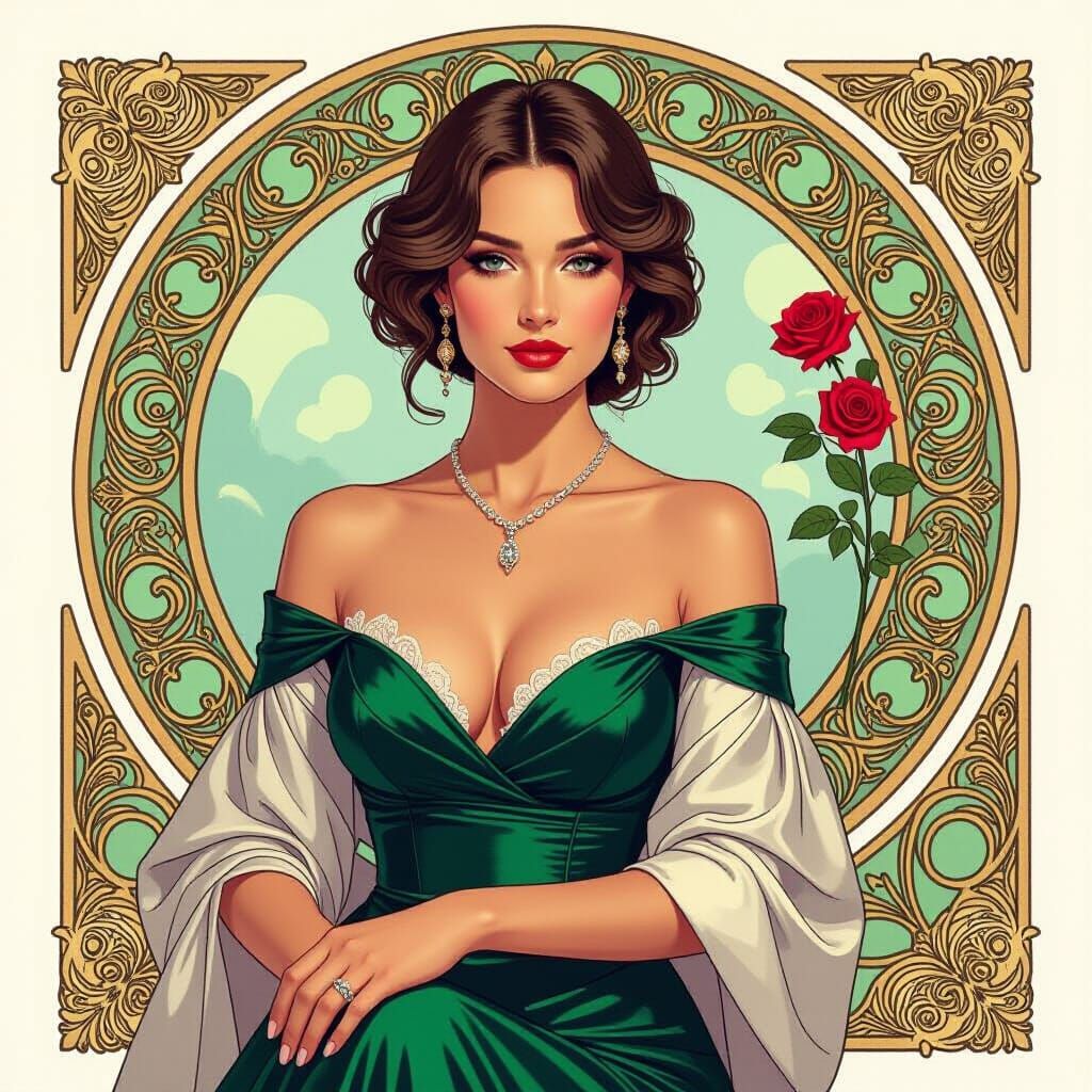 Elegant Woman Portrait in Art Nouveau Style