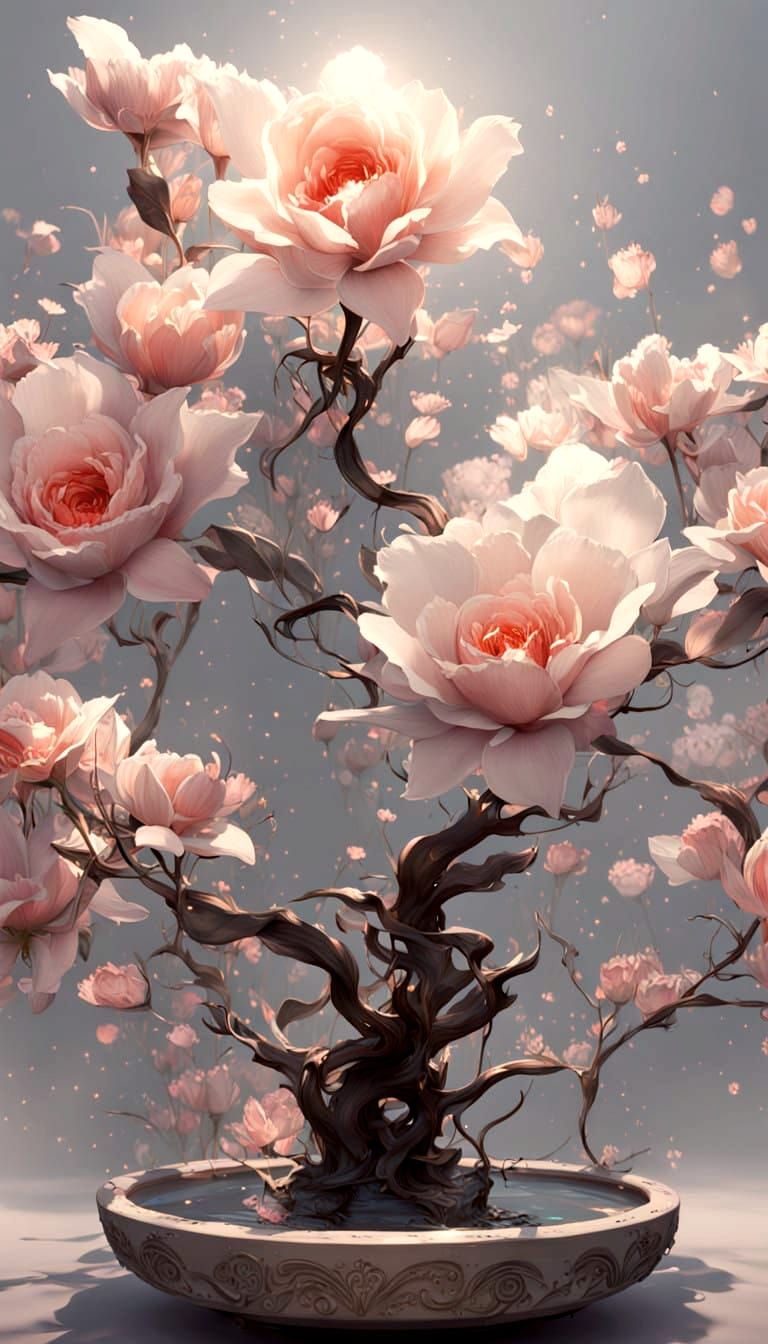 Intricate Floral Whirlpool in Neo-Primitivism Art Nouveau St...