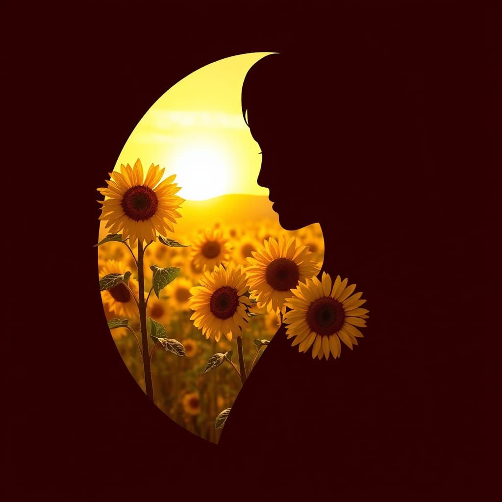 Sunflower Cameo Silhouette in High-Fantasy Style