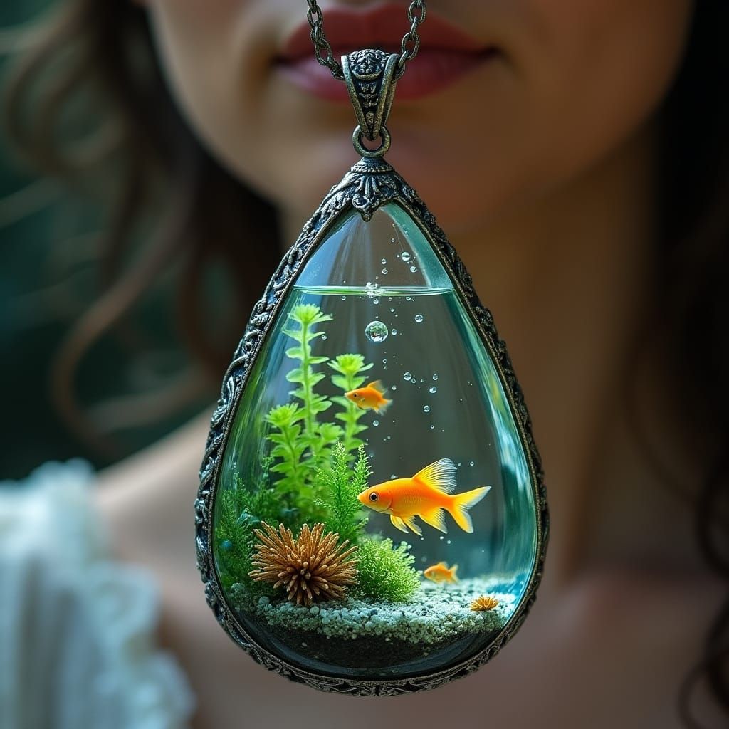 Enchanted Aquarium Resin Pendant with Golden Fish