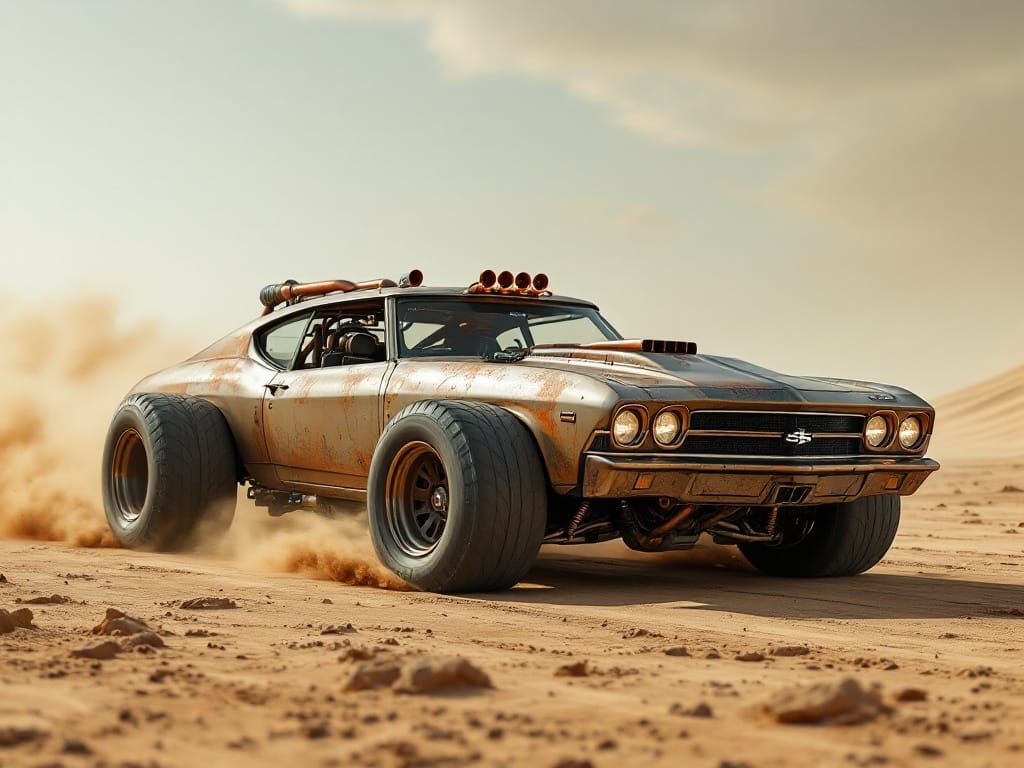 Post-Apocalyptic Chevy Chevelle Hotrod in Desert Wasteland