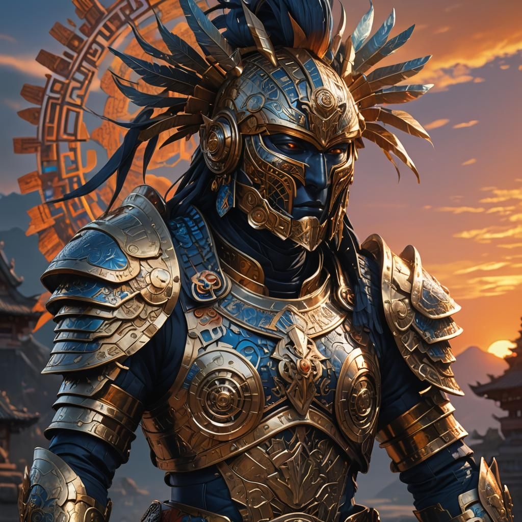 Majestic Armored Warrior in Fantasy Sunset