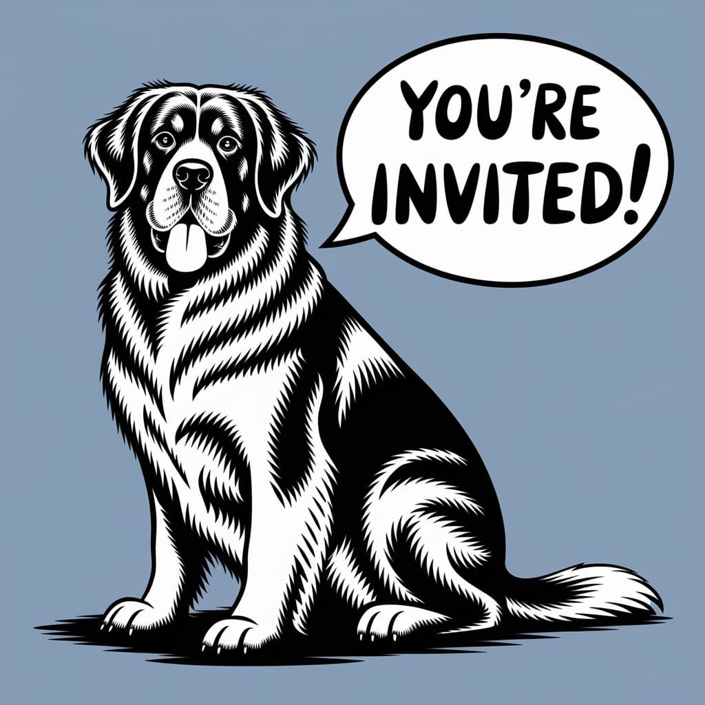 Landseer Newfoundland Dog Stencil Art Invitation