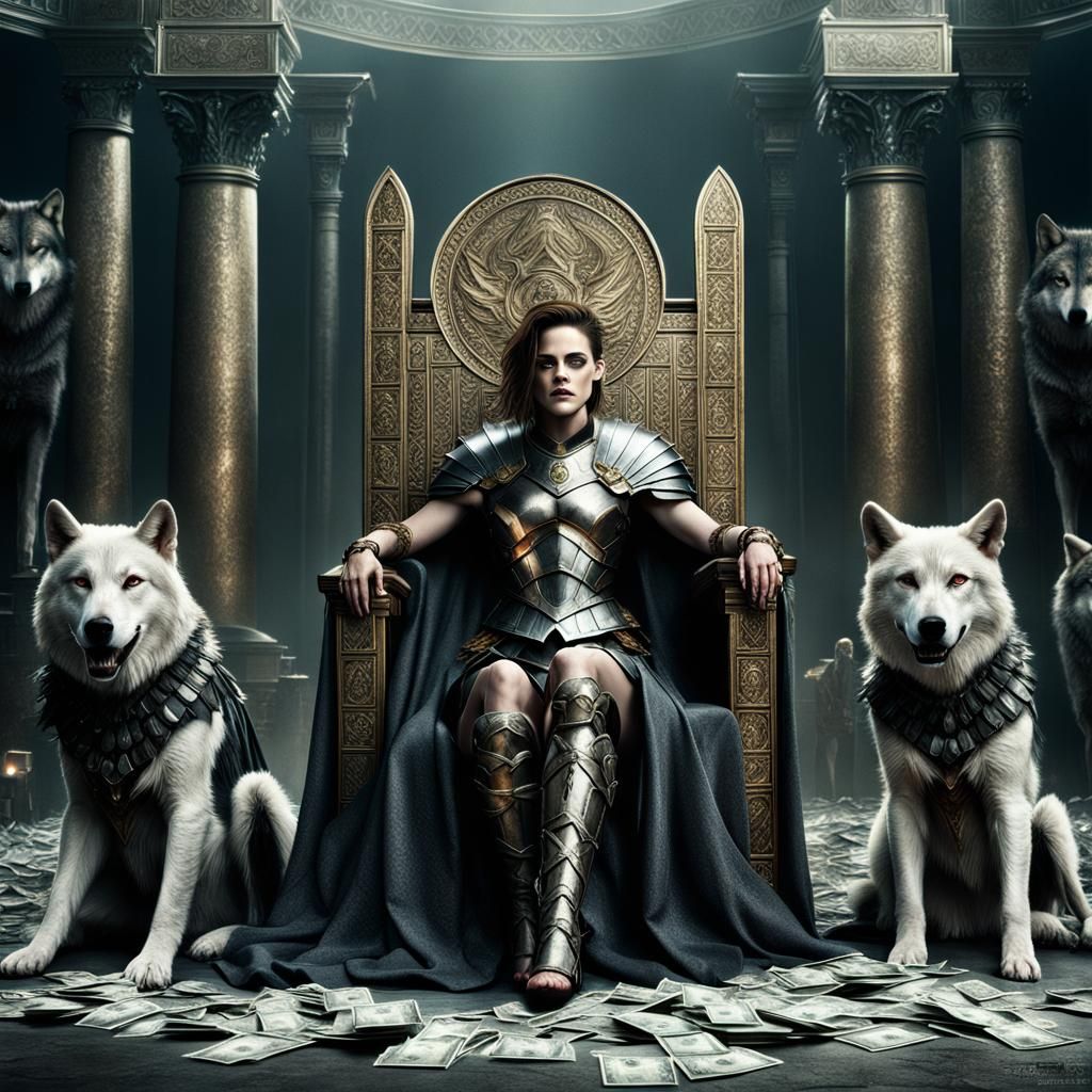 Gladiator on Throne Surrounded by Wolves