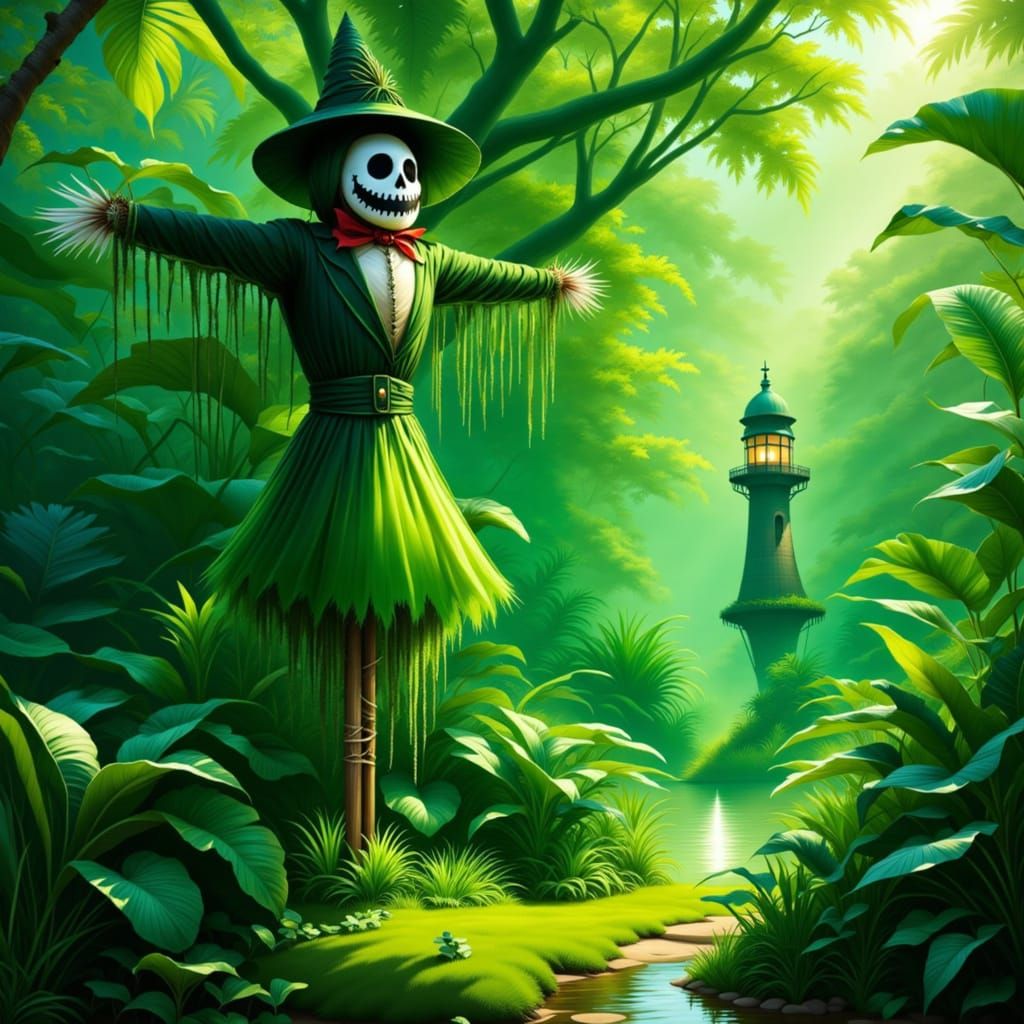 Solar Green Enchanted Garden With Scarecrow