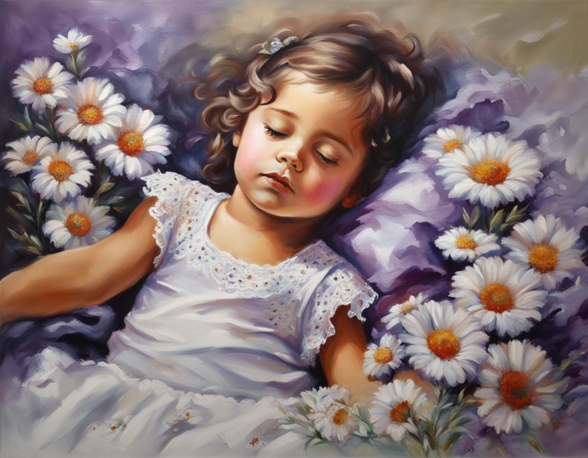 Girl Sleeping in Forest as Oil Painting