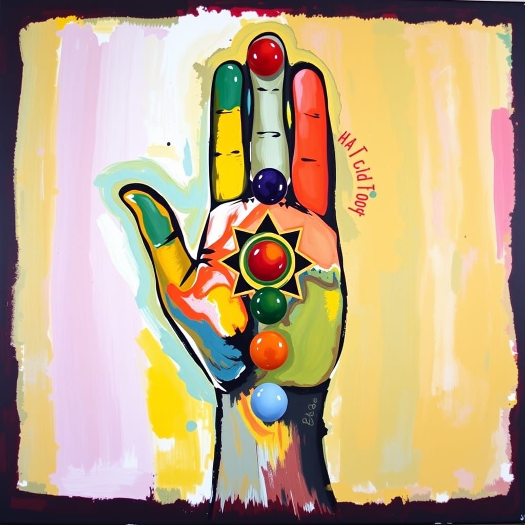 Abstract Hamsa Hand with Chakra Stones
