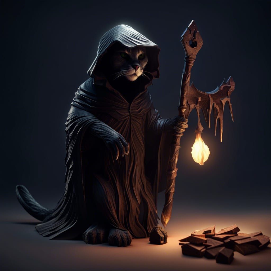 Grim Reaper Cat in Volumetric Lighting