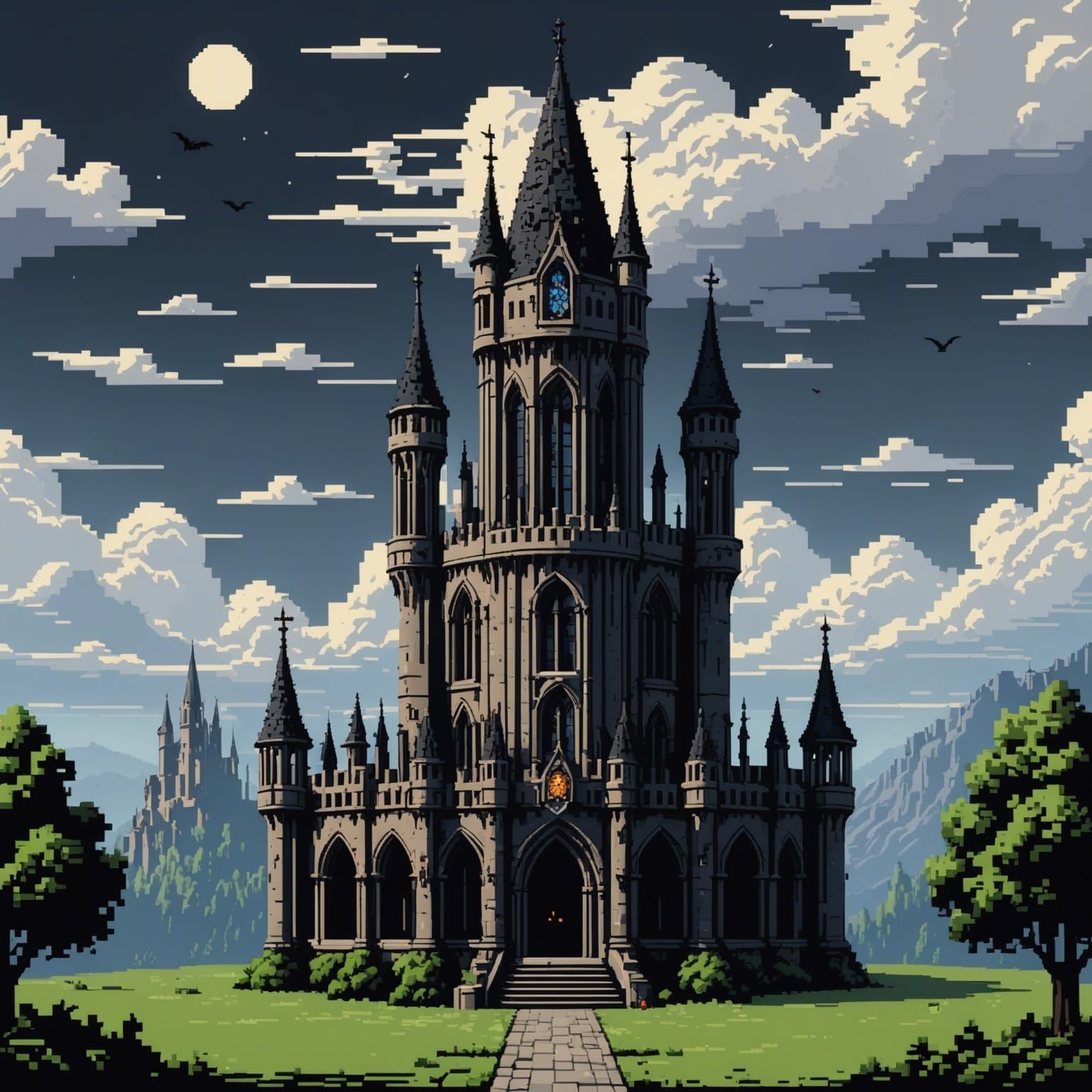 Pixel Art Gothic Tower Illustration