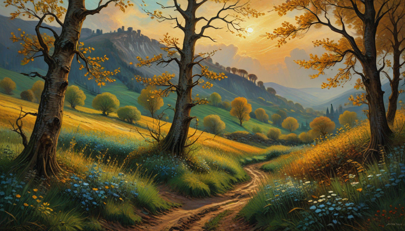 Serene Forest Landscape with Golden Light