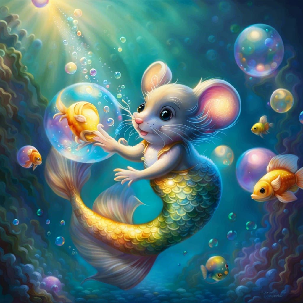 Cute Mouse Mermaid in Ethereal Underwater Fantasy