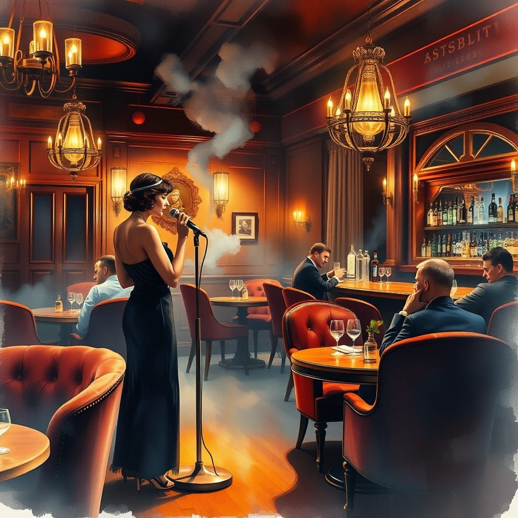 1920s Speakeasy Jazz Singer in Watercolor Style