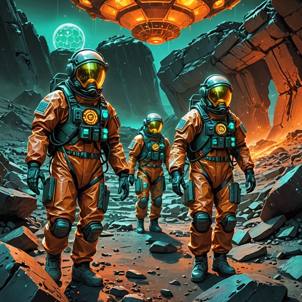 Sci-Fi Radiation Suits at UFO Wreck: Digital Art
