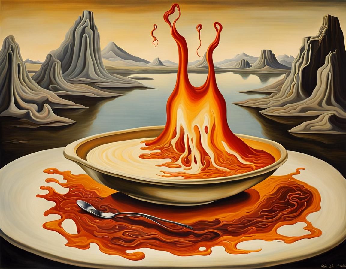 Surreal Melting 'Flaming Death' Oil Painting