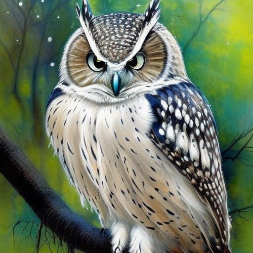 Whimsical Owl in Tree, Pen and Ink Illustration