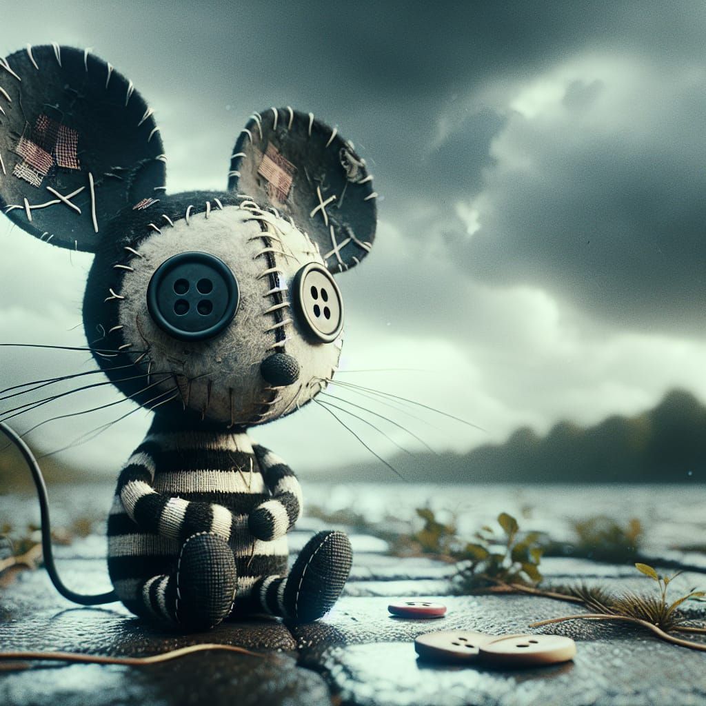 Vintage-Style Cartoon Mouse on a Moody Sidewalk