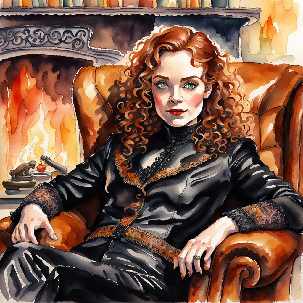 Bat-Winged Goth Queen in Watercolor Art Nouveau Style