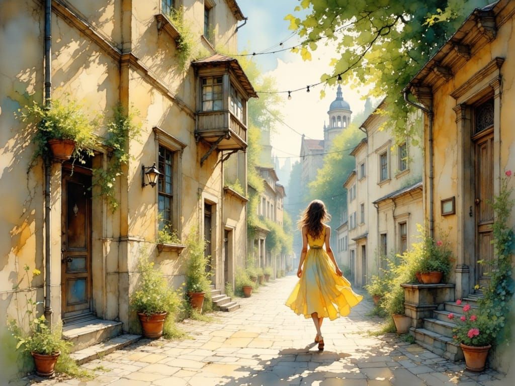 Woman on Vienna Street, Impressionist Style