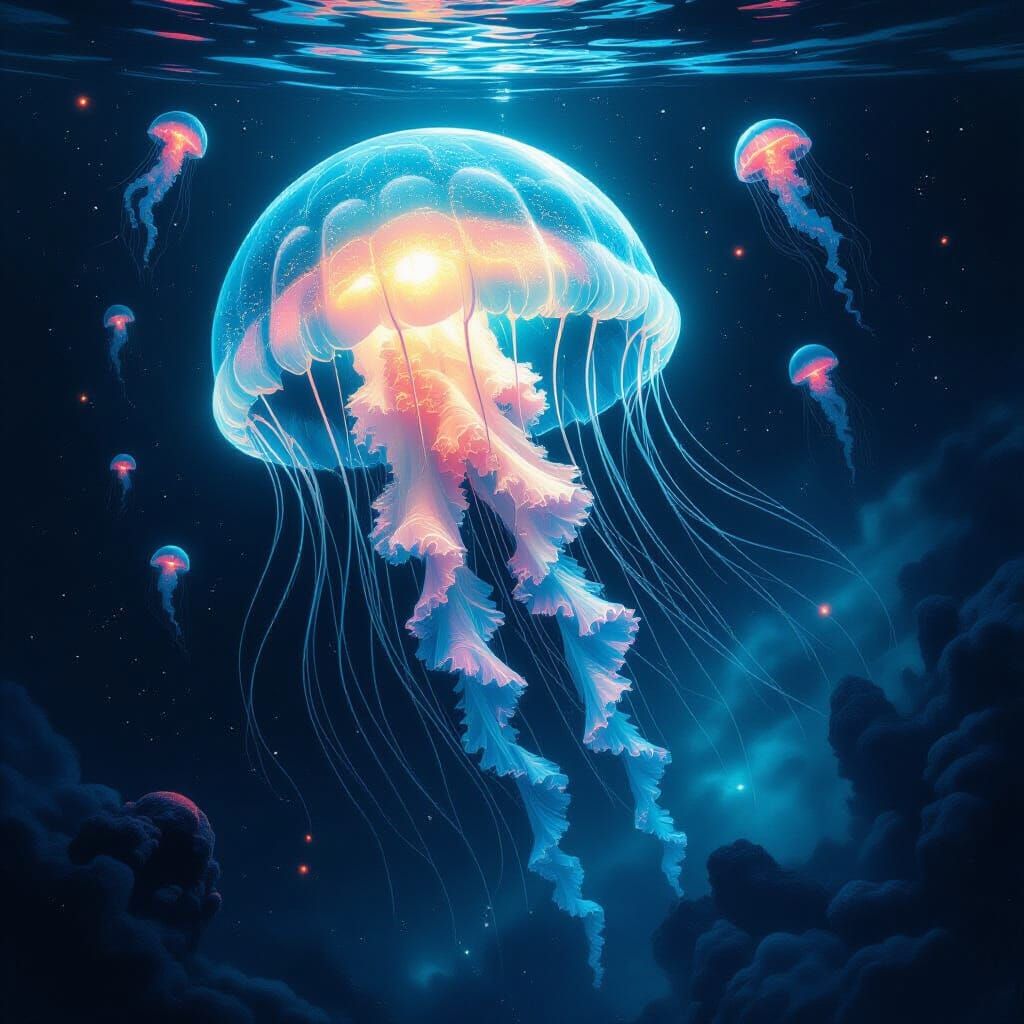 Bioluminescent Jellyfish Illuminates Alien Ocean in Cosmic H...