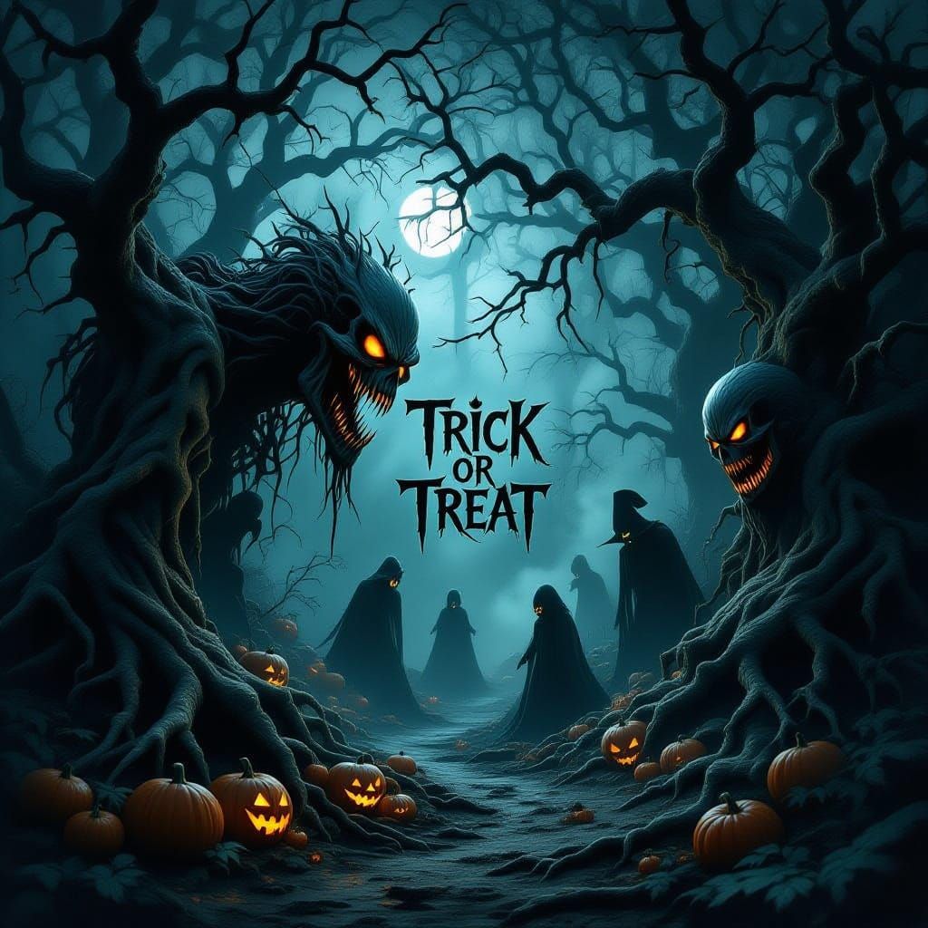 Eerie Dark Fantasy Trick or Treat Scene