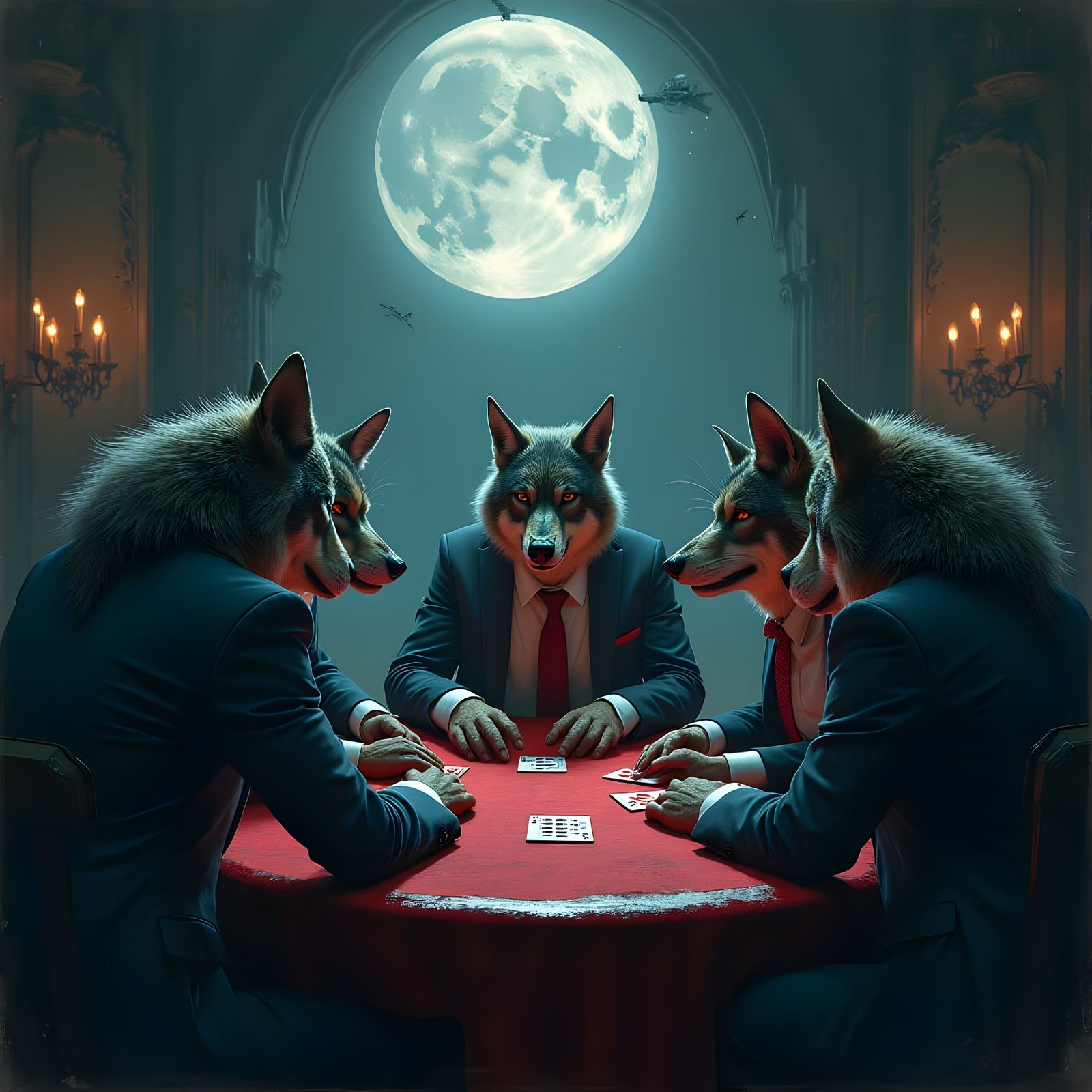 Wolves Play Poker: Detailed Matte Painting