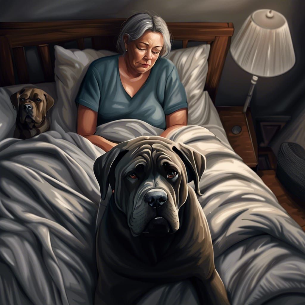 Depressed Woman with Dog: Digital Painting in 8K