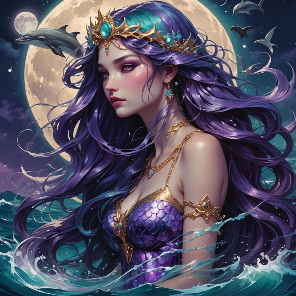 Enchanting Mermaid Portrait in Deep Ocean Waves