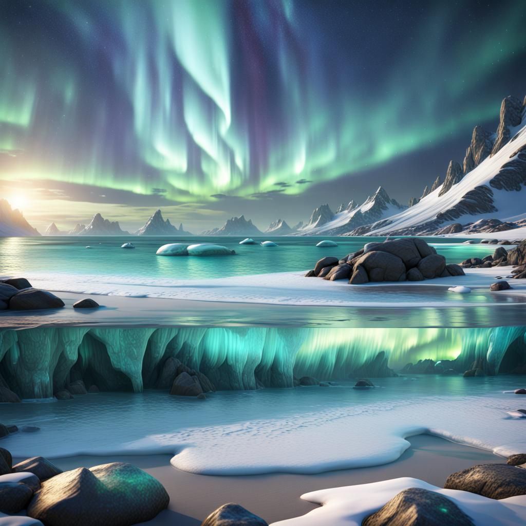 Galactic Aurora Over a Glacial Beach