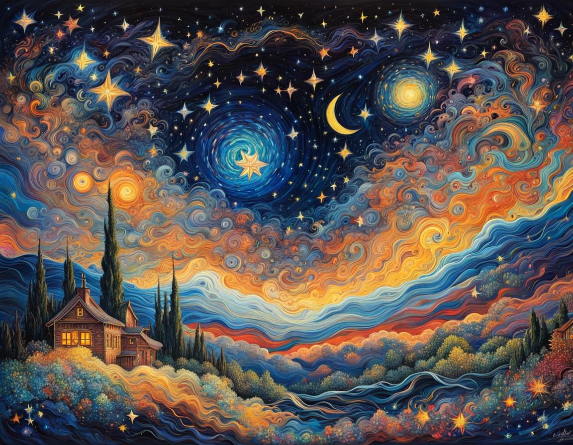 Intertwined Souls: Abstract Expressionist Starry Night