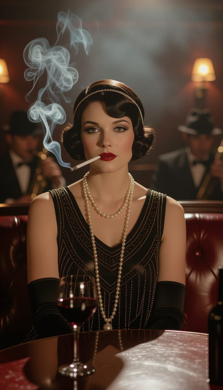 Flapper Smoking in 1920s Speakeasy Photo