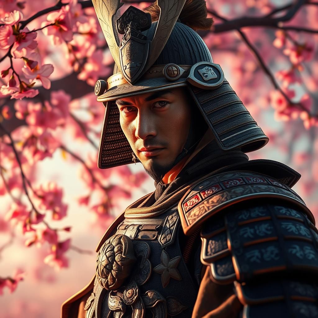 Samurai in Cherry Blossom Landscape: Hyperrealistic Concept ...