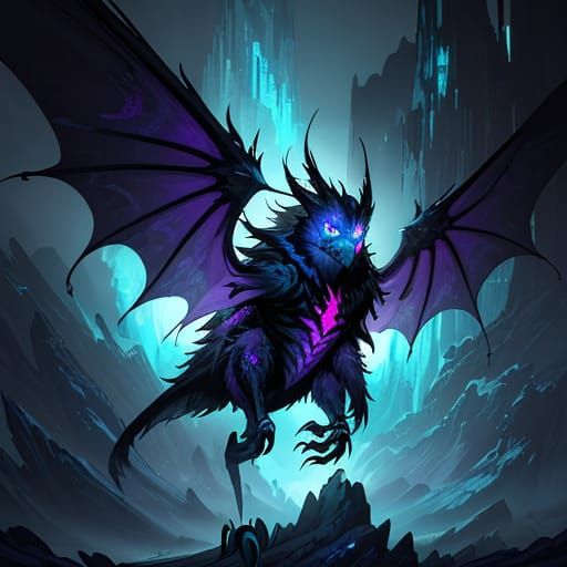 Ethereal Bat Creature in Neon-Lit Landscape