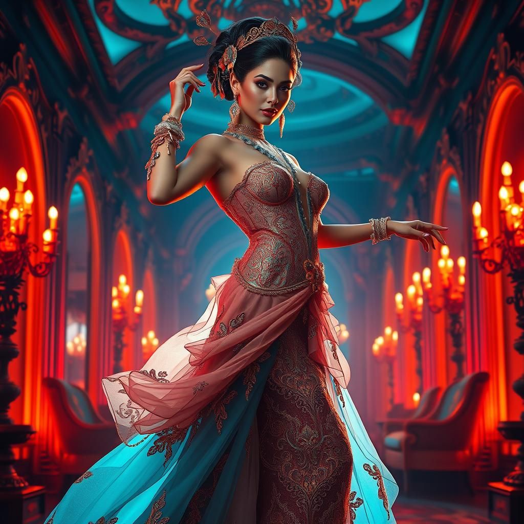 Elegant Woman in Ornate Gown: Concept Art