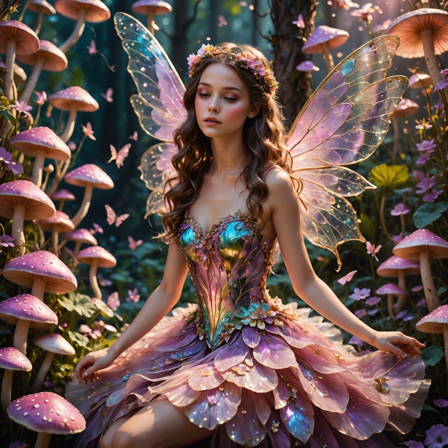 Delicate Fairy in Whimsical Garden Scene