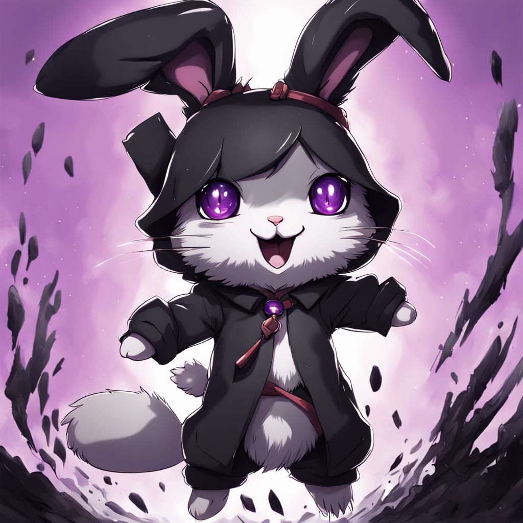 Anime Style Humanoid Rabbit with Purple Eyes