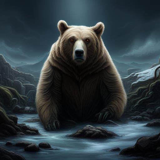 Grizzled Zombie Bear Guarding Den: Digital Matte Painting