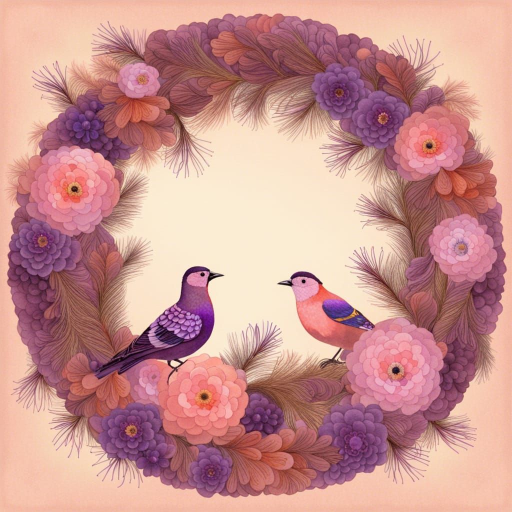 Christmas Wreath with Birds in Klimt Style