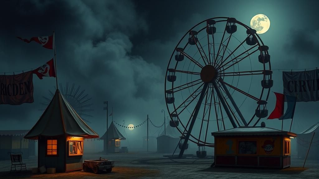 Eerie Abandoned Carnival Under a Full Moon