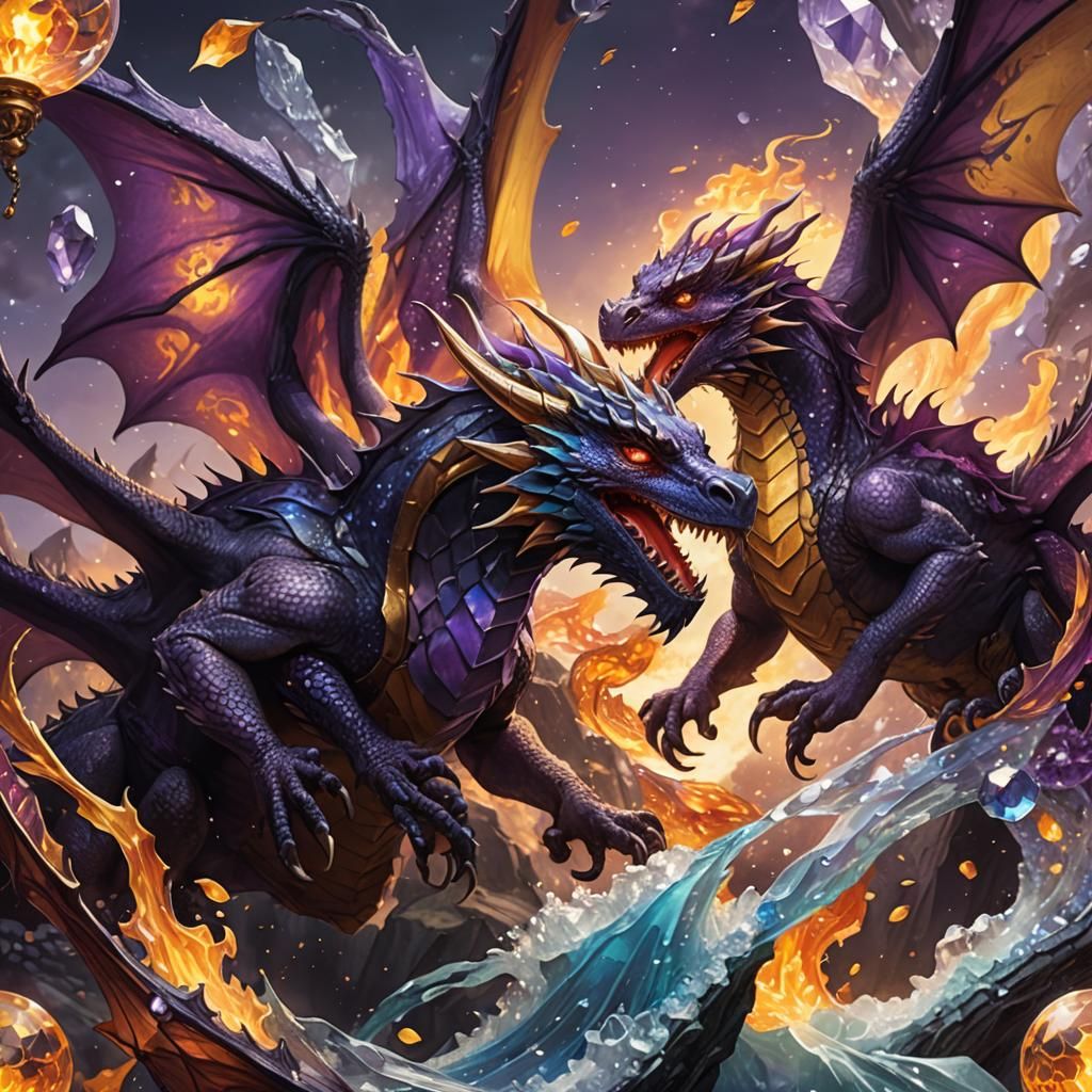 Dragons Fly Through Crystal Sky: Fantasy Art