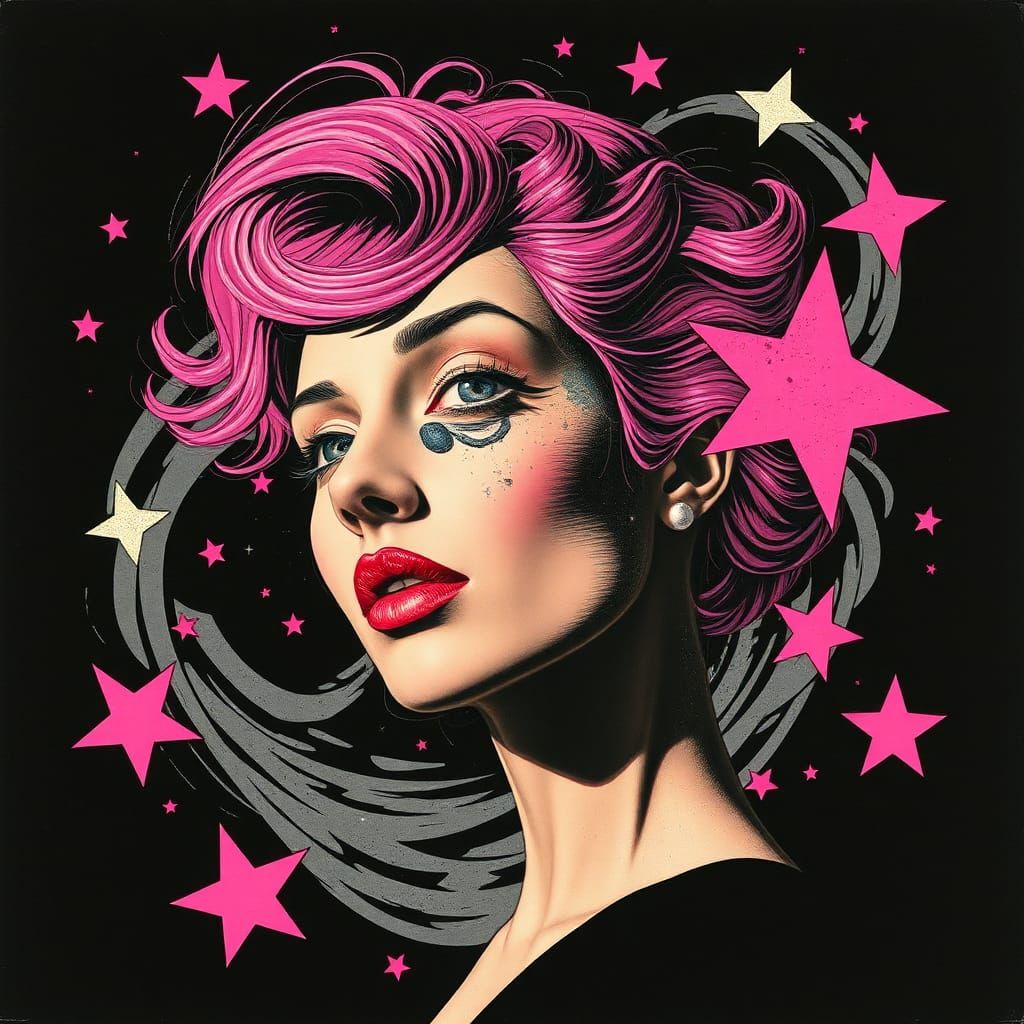 Abstract Pink-Haired Woman in Dadaist Collage