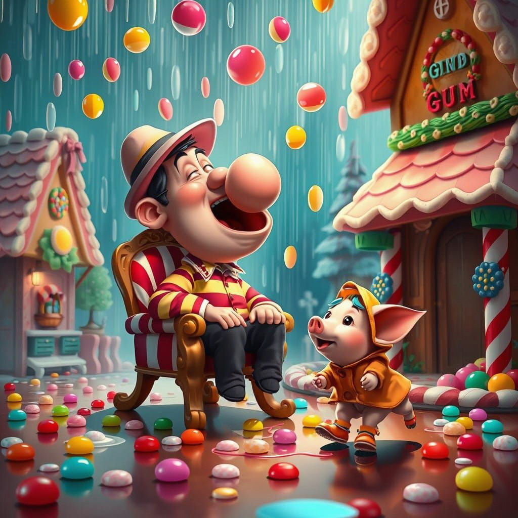 Fanciful Gingerbread Village Under Sugar Rain