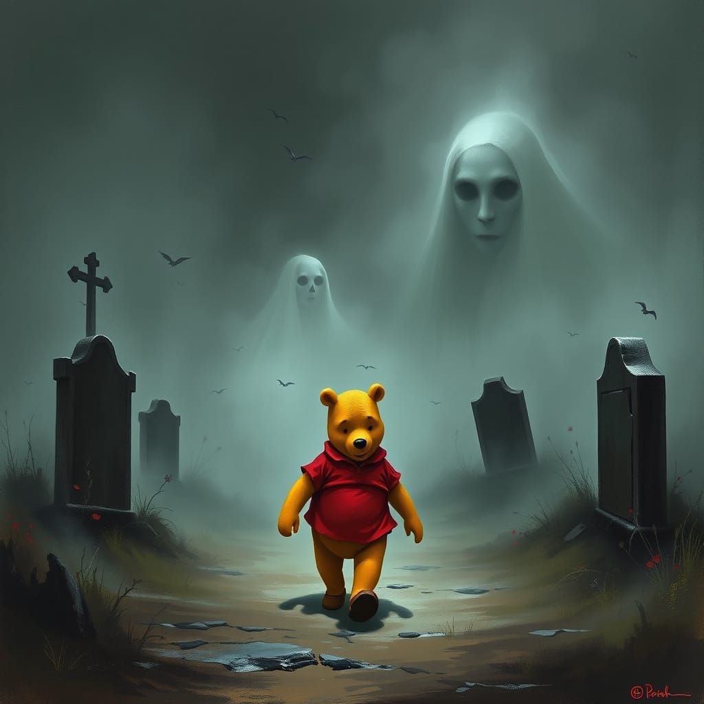 Haunted Cemetery Shadows Follow Winnie the Pooh