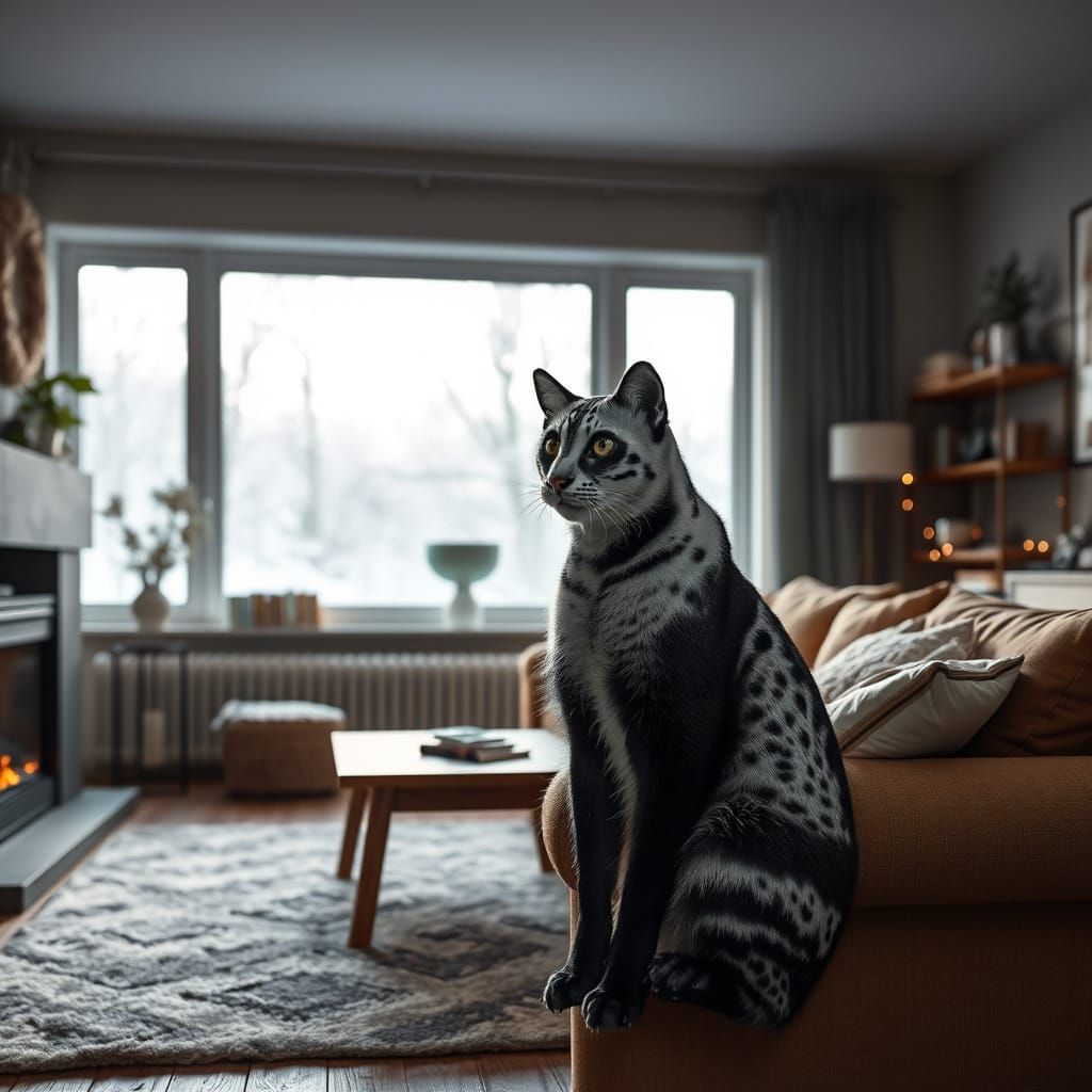 Snow Leopard Relaxing Indoors