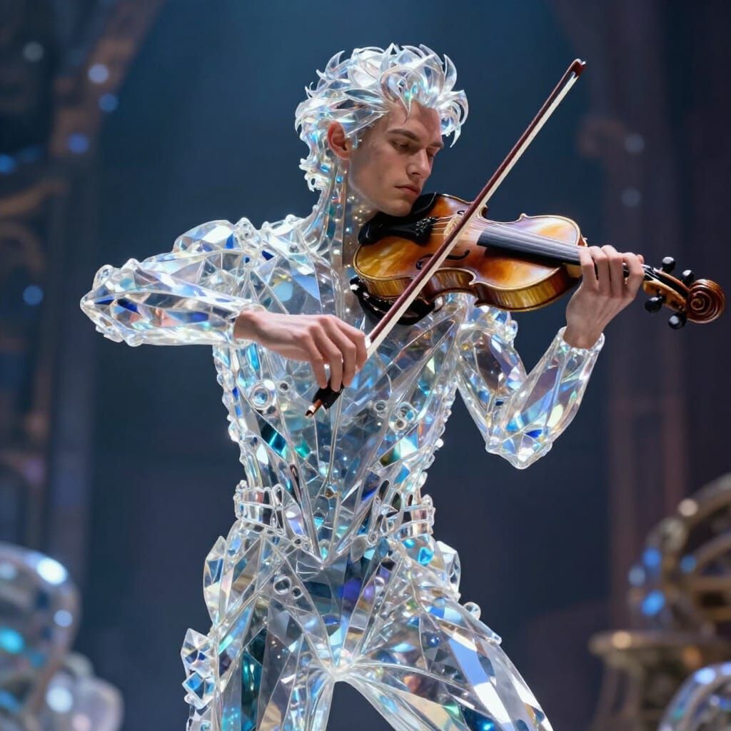 Crystal Man Majestically Plays Violin in Cinematic Digital A...