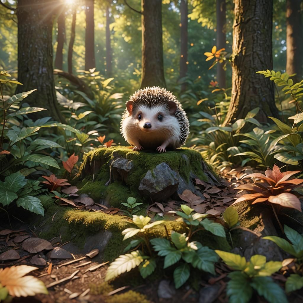 Cute Hedgehog in Forest: 3D Wildlife Portrait